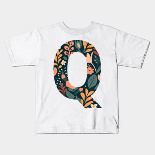 Whimsical Floral Letter Q Kids T-Shirt